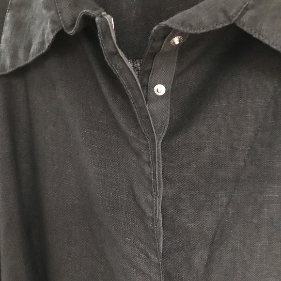 Cynthia Ashby Linen Sz S Blouse Black 100% Linen long sleeve snap front & cuffs - Picture 7 of 14
